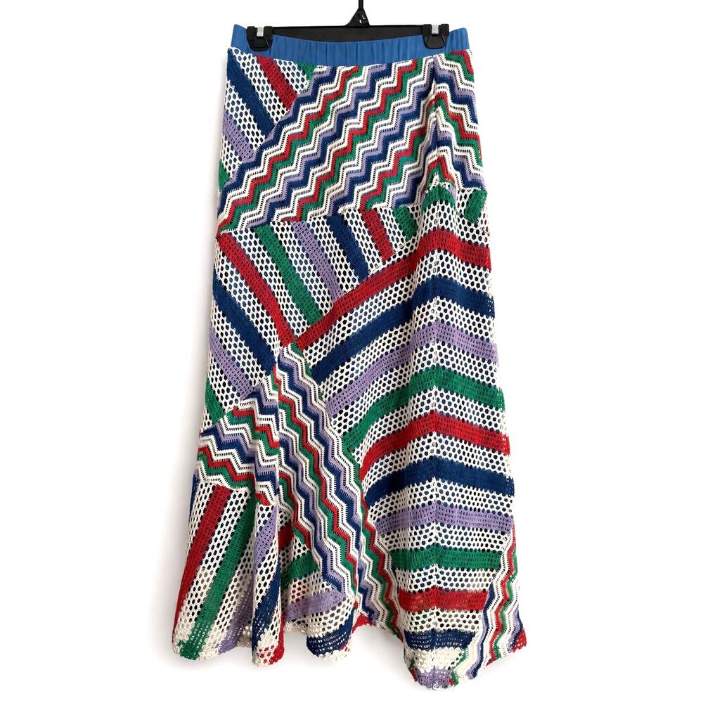 Boho Crochet Maxi Skirt Patchwork Mesh Festival Coastal Size M